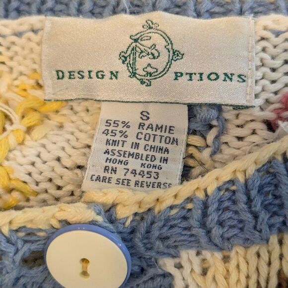 Design Options Vintagrle Patchwork Floral White Grandma Cardigan Sweater - Picture 6 of 6